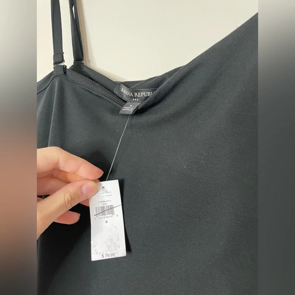 Banana Republic One Shoulder Ruffle Knit Midi Dress Black NWT - Picture 8 of 8